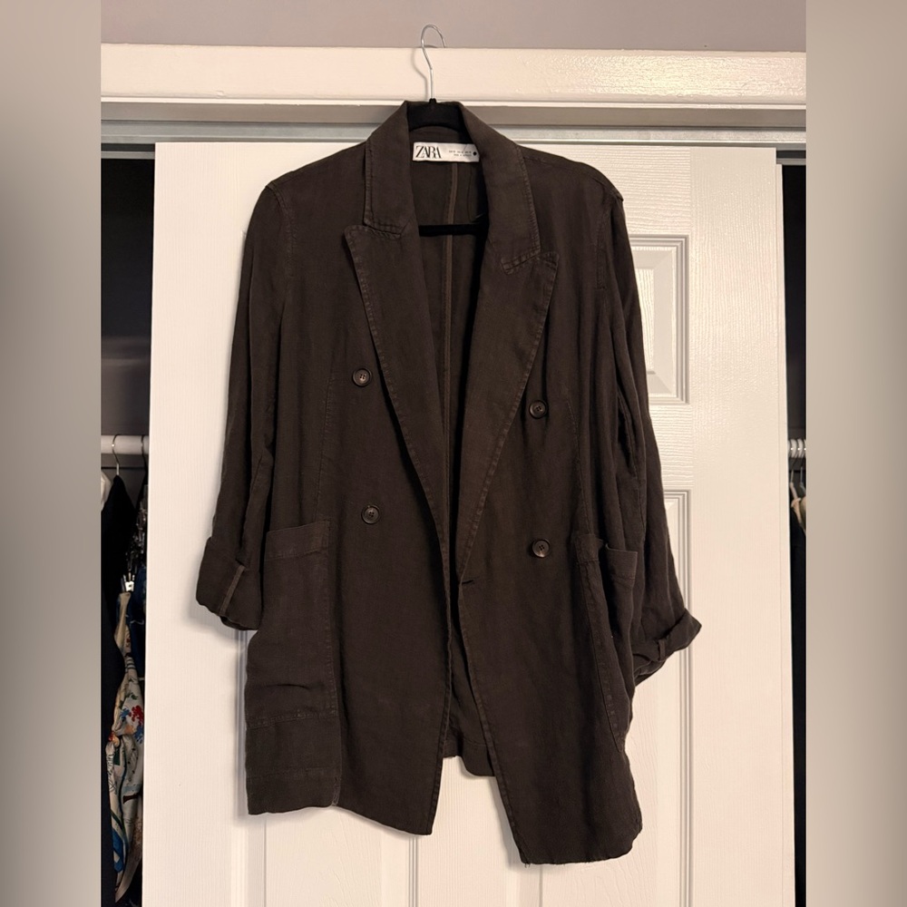 ZARA vintage wash linen blazer oversized size Xs